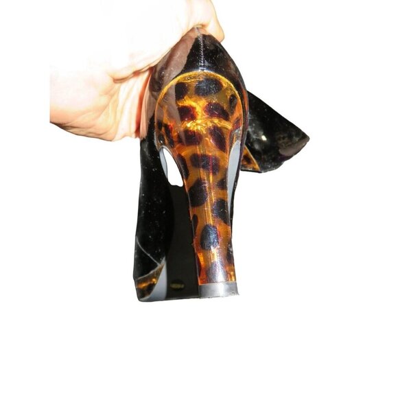 Jessica Simpson Ann Black Patent Leather Peep Toe Pumps with Tortoise Heels 8.5 - Picture 9 of 10